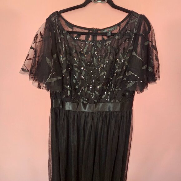NWT Ever Pretty Black A-Line Tulle Sequin Flutter Sleeve Gown Long Formal Dress - Picture 9 of 11